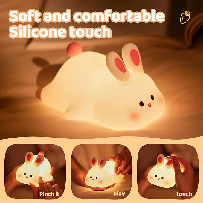 Rytinazzz Big Face Rabbit Night Light, 3-Level Pat Control & Cute Squishy Lamp - Image 3