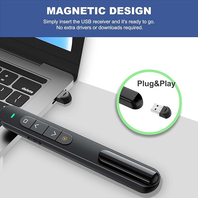 QUI Presentation Clicker for PowerPoint, RF 2.4GHz USB Wireless Presenter Remote - Image 4