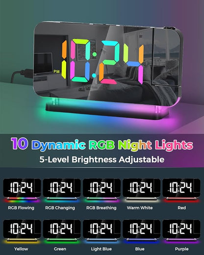 SZELAM Projection Alarm Clock, 7.4 in Digital Mirror Clocks, - Image 4