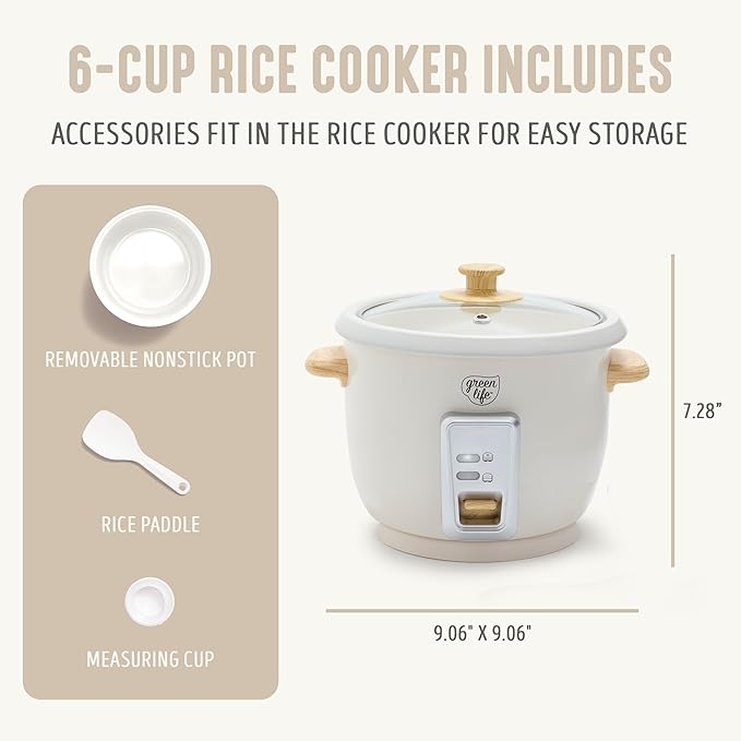 GreenLife Rice Cooker with Removable PFAS-Free Ceramic Nonstick Pot, 3-Cups - Image 2