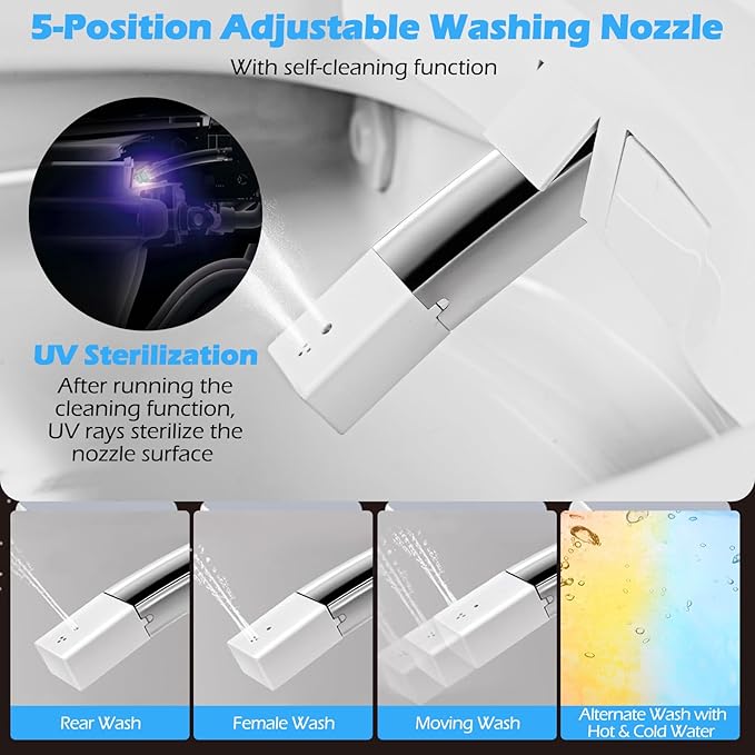 Giantex Smart Toilet with Bidet Built In, Night Light, Auto Open/Close - Image 4