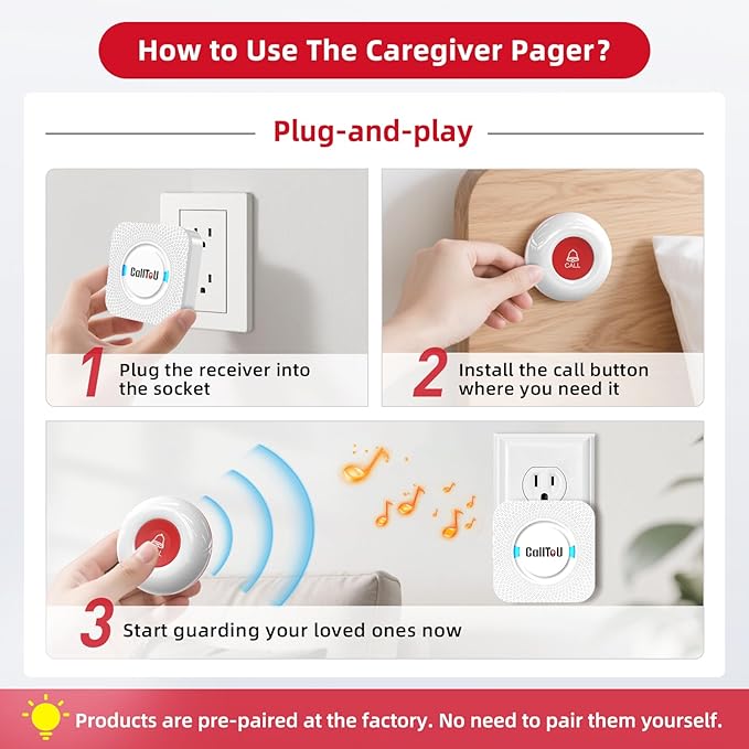 CallToU Caregiver Pager Wireless Call Button Nurse Alert System 500+ Feet - Image 6