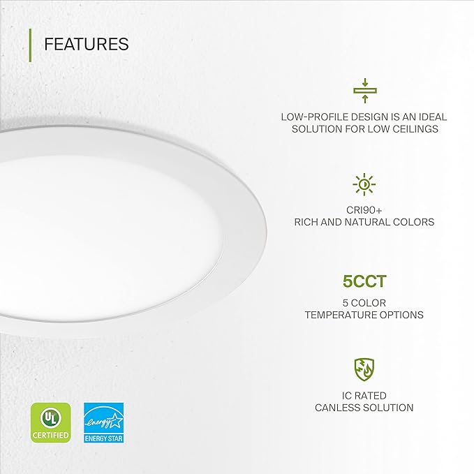 ASD 1 Pack 8 Inch LED Recessed Light 20W, 5 CCT 2700K-5000K CRI90+, IC Rated - Image 3