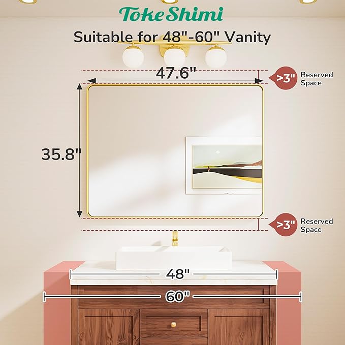TokeShimi 48x36 Brushed Nickel Bathroom Mirror - Image 2