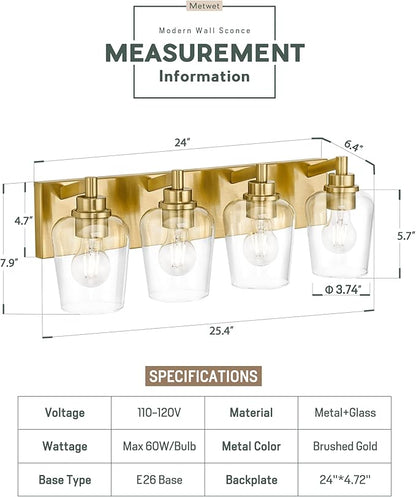 METWET Bathroom Light Fixtures, 4-Light Modern Vanity Light - Image 3
