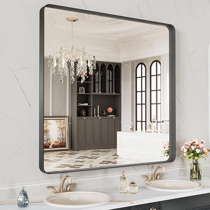 LOAAO 40X38 Inch Black Metal Framed Bathroom Mirror by LOAAO