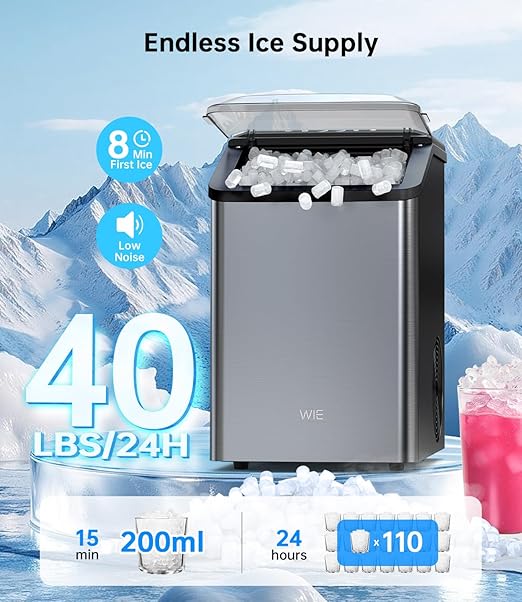 Ice Maker Nugget Countertop 40LBS Pebble Ice Machine, Quick Ice Making - Image 2