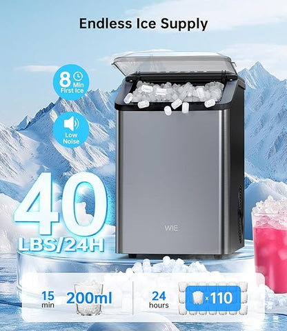 Ice Maker Nugget Countertop 40LBS Pebble Ice Machine, Quick Ice Making - Image 2