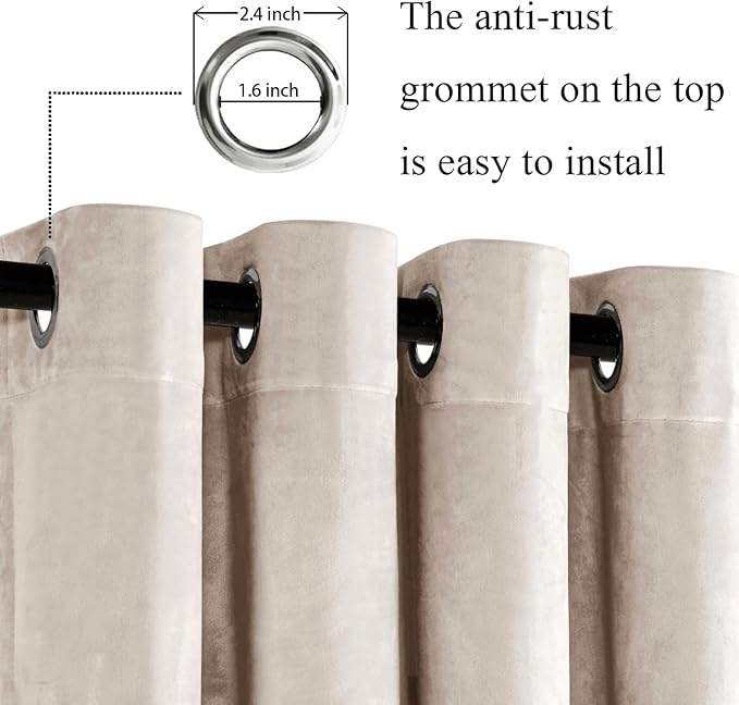 JIUZHEN Beige Velvet Curtains 120 inches - Image 2