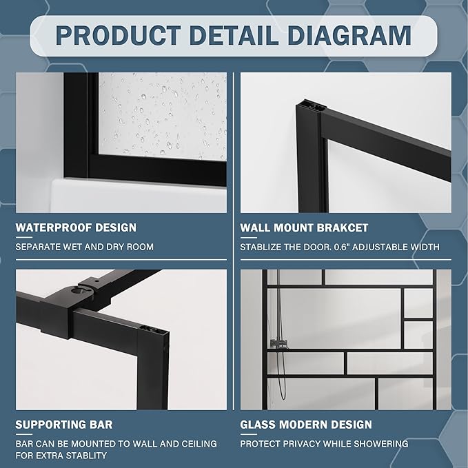 Goodyo 46 in. W x 72 in. H Bathroom Shower Glass Door Framed Tempered Clear - Image 5