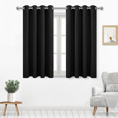 DWCN Black Blackout Curtains for Bedroom, Thermal Room Darkening Drapes 45 Inch by DWCN