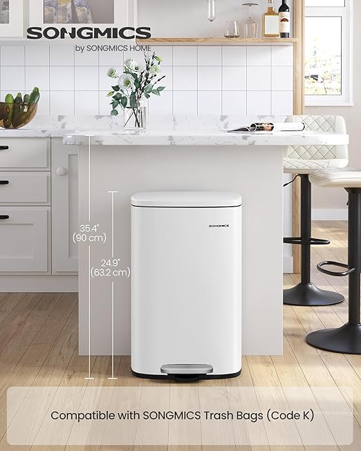 SONGMICS 13 Gallon Trash Can, Stainless Steel Kitchen Garbage Can, Recycling or - Image 2