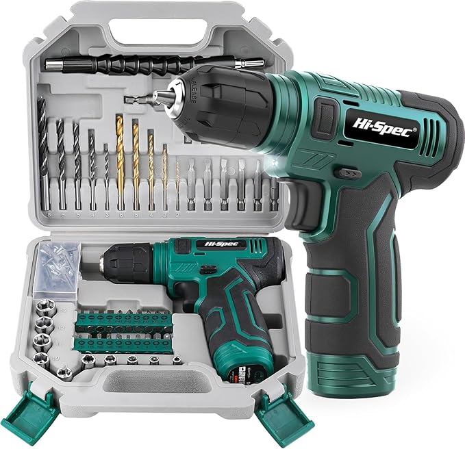 Hi-Spec 110pc Green 8V USB Electric Power Cordless Drill Driver Set. Drill Bits by Hi-SpecToolsUSA