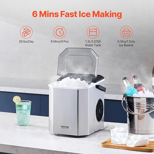 VEVOR Countertop Ice Maker, 9 Cubes Ready in 6 Mins, 26lbs in 24Hrs, - Image 2