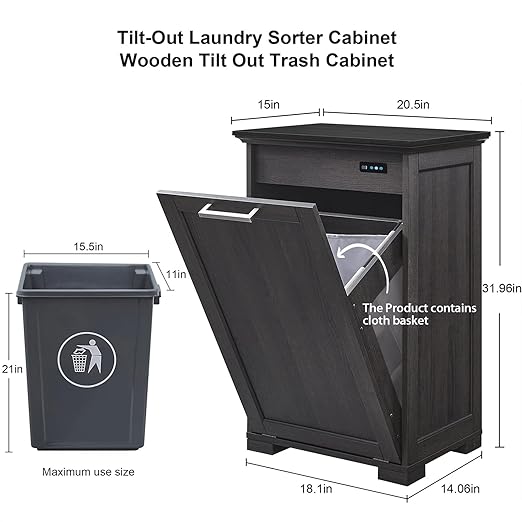 OLD CAPTAIN Wooden Tilt Out Trash Cabinet, Hidden Trash Can Kitchen Holds 10 - Image 5
