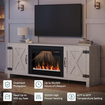 Bestier 63" Fireplace TV Stand for TVs Up to 70", Farmhouse Barn Door - Image 4