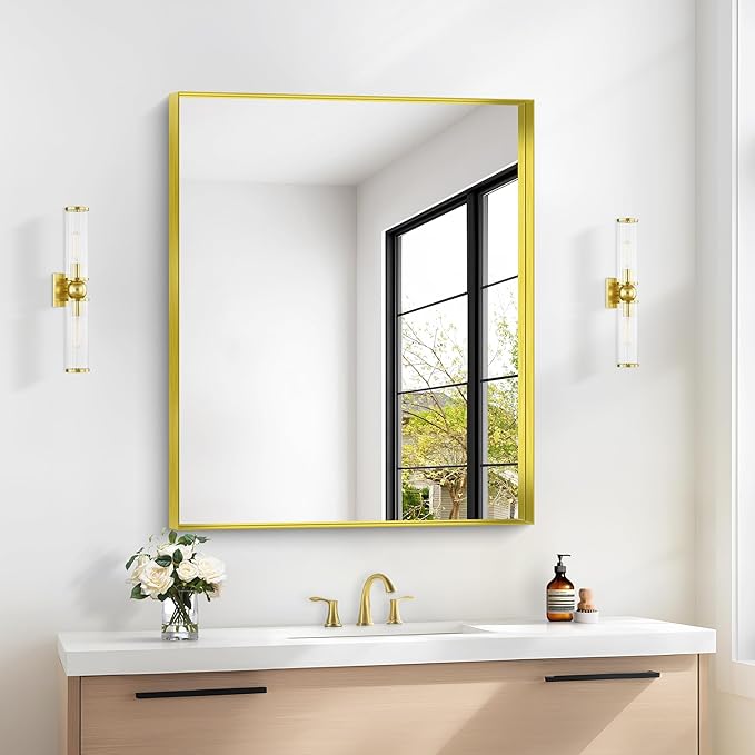 Gold Bathroom Mirror, 30x36 Inch Rectangular Framed Mirror, Large Wall Mounted - Image 2