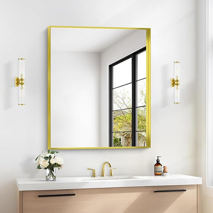 Gold Bathroom Mirror, 30x36 Inch Rectangular Framed Mirror, Large Wall Mounted - Image 2