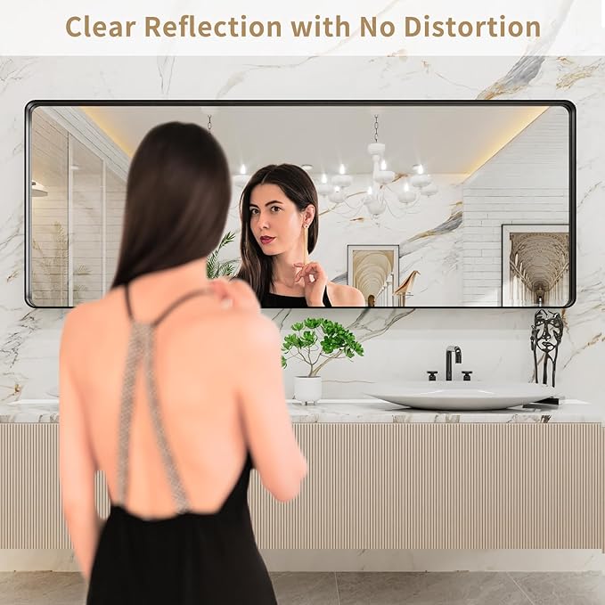 LOAAO 84x32 Inch Black Metal Framed Bathroom Mirror - Image 2