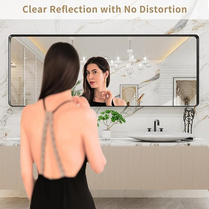 LOAAO 84x32 Inch Black Metal Framed Bathroom Mirror - Image 2