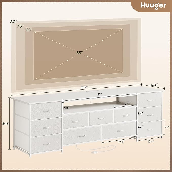 Huuger 70 Inch TV Stand for 75, 80 Inch TV, 11 Drawer Long Dresser - Image 3