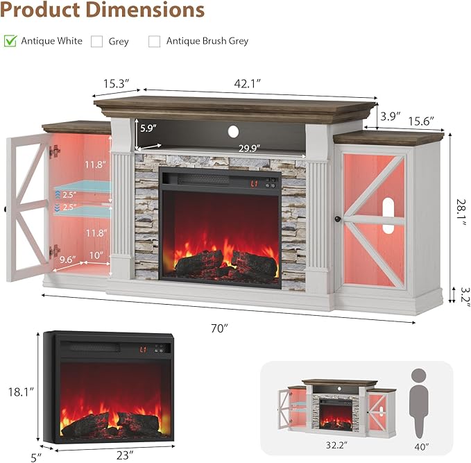 QUW Electric Fireplace TV Stand, Modern TV Console Table - Image 4