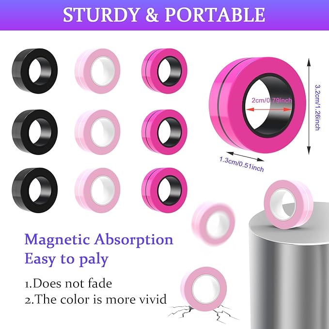 Cevioce 9 PCS Magnetic Ring Fidget Toys Set, ADHD Anxiety Magnetic Finger - Image 3