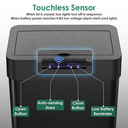 Arlopu Automatic Trash Can, Sensor Motion Stainless Steel Garbage Bin, - Image 7