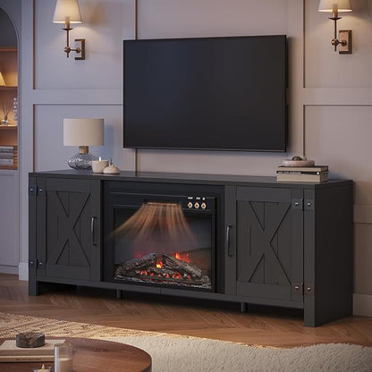 Bestier 63" Fireplace TV Stand for TVs Up to 70", Farmhouse Barn Door - Image 6