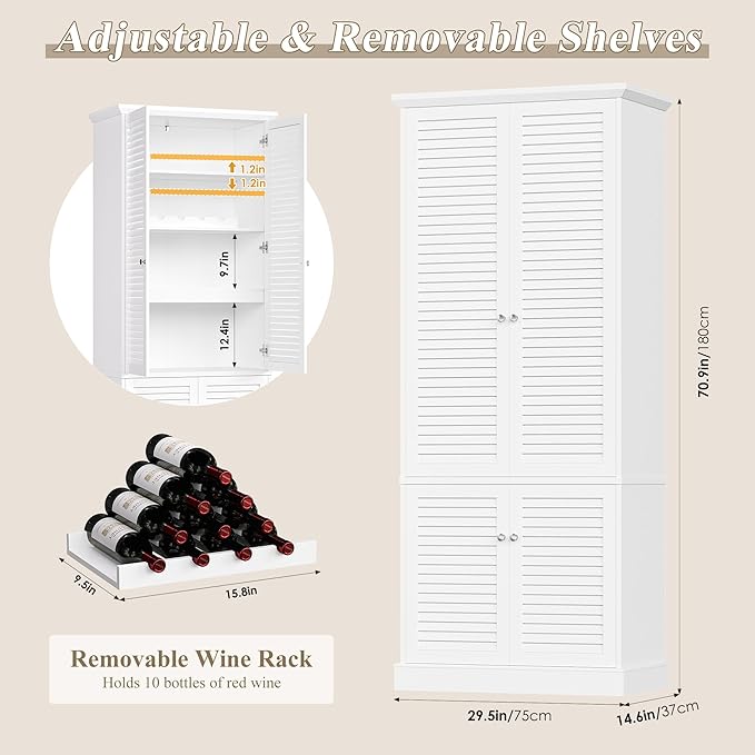 70.9" Tall Storage Cabinet, Wood Pantry Cabinet - Image 3