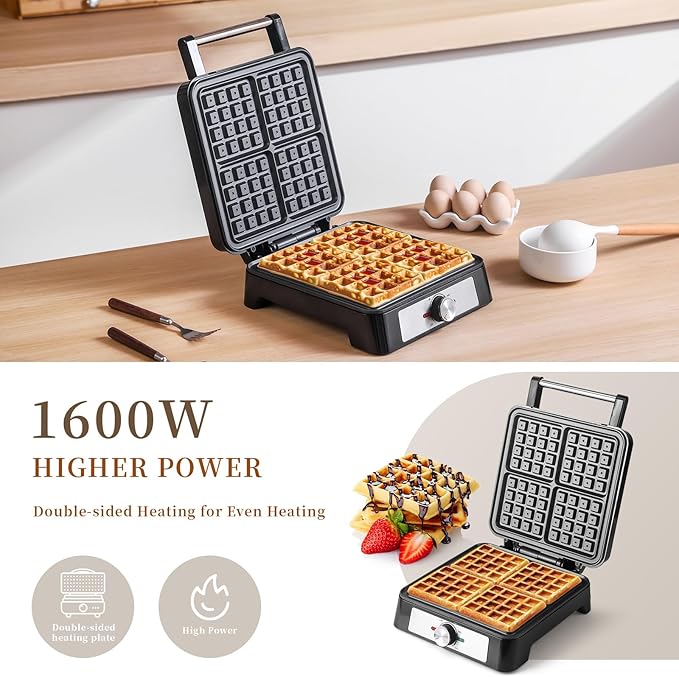 Waffles Maker Waffle Iron, 4 Belgian Square Waffle Maker, Belgian Waffle Maker - Image 4