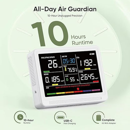 bonoch 16 in 1 Air Quality Monitor Indoor 10h-Battery & 5.5" Display 9 AQI+7 - Image 3