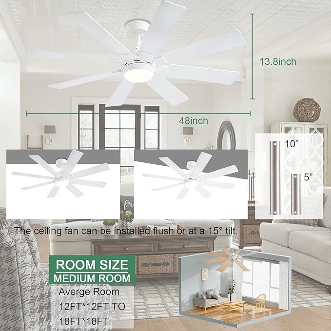 KNUN 48 Inch White Ceiling Fans - Image 8