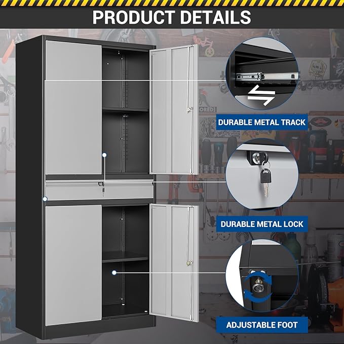 71" Metal Cabinet-Black&Gray Heavy Duty Storage File Cabinet Steel Tool Cabinets - Image 7