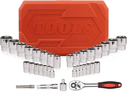 Egofine 34 Pieces 3/8 inch Drive Socket Ratchet Wrench Set, - Image 7