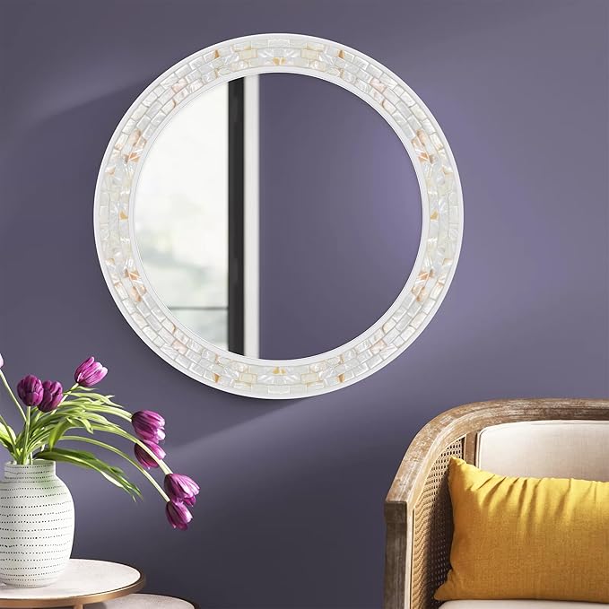 Tanmicoshomy Round Wall Mirror 24 Inch, Circle Mosaic Mirror - Image 6