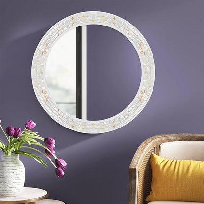 Tanmicoshomy Round Wall Mirror 24 Inch, Circle Mosaic Mirror - Image 6