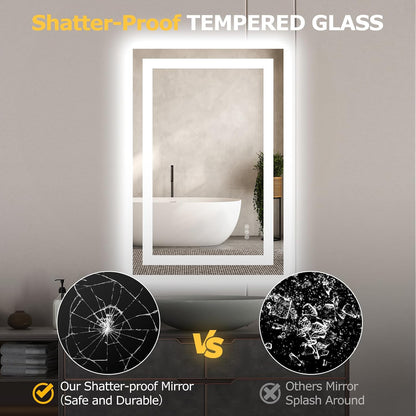 Hivone 24X36 LED Bathroom Mirror with Lights, Anti-Fog, Dimmable, Backlit + Front Lit, Smart Bathroom Vanity Mirror, Memory Function, Shatterproof, Tempered Glass (Horizontal/Vertical)