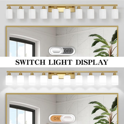 DIKAIDA Gold Bathroom Vanity Light, 10-Light Brushed Gold Bathroom Light - Image 5
