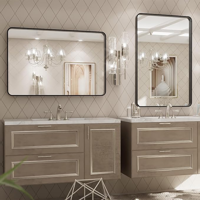LOAAO 20X28 Inch Black Metal Framed Bathroom Mirror - Image 4
