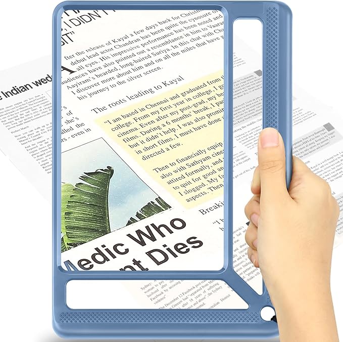 5X Full Page Magnifying Glass for Reading, Lightweight Rectangular Magnifier by AKKYCVS