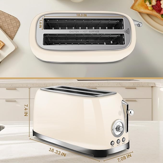 SUSTEAS Toaster 4 Slice Wide Slot, Stainless Steel Bread Bagel Toasters - Image 3