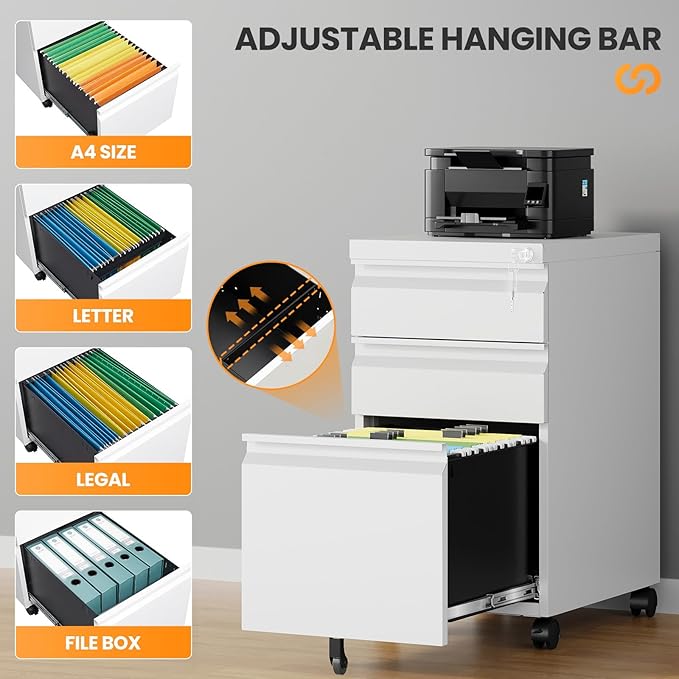3 Drawer Mobile File Cabinet - Image 5