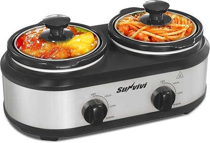 Sunvivi Dual Slow Cooker, Buffet Server and Food Warmer, Small Mini Pot by WeGetLife