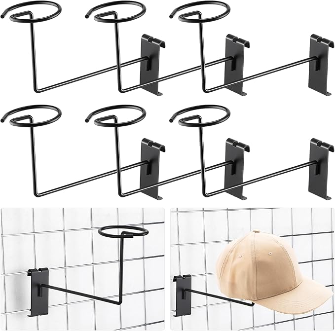 Blulu 6 Pcs Hat Displayer for Gridwall, Metal Hat Helmet Rack Retail Store by Blulu