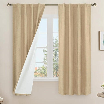 LAMIT Natural 100% Blackout Linen Curtains, 63 Inches Linen Textured Thermal by LAMIT