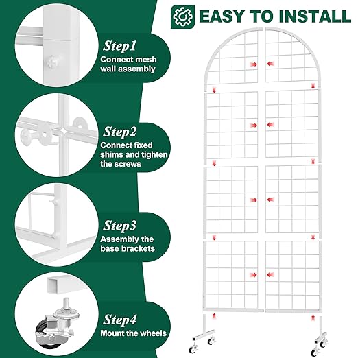 Asee'm Grid Wall Panels Display Stand 2' x 5.2' FT White Movable Wire Grid Wall - Image 3