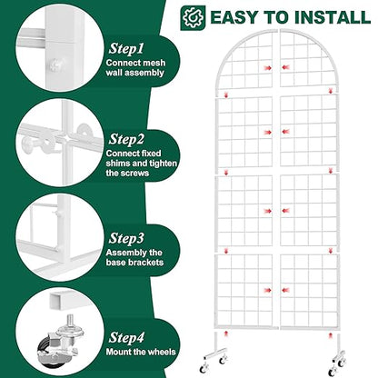 Asee'm Grid Wall Panels Display Stand 2' x 5.2' FT White Movable Wire Grid Wall - Image 3