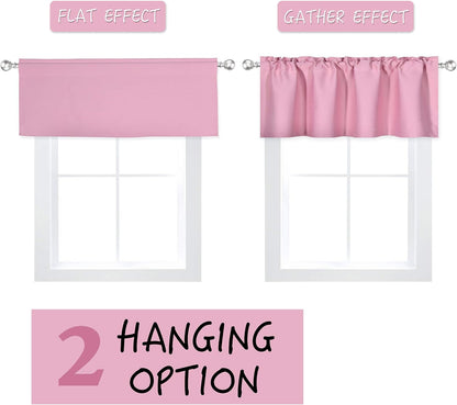 DECOVSUN Baby Pink Valance for Windows 52x18 Inch Solid Thermal Insulated Blackout Rod Pocket Kitchen Short Curtain Toppers Valance for Bathroom Living Room 1 Panel