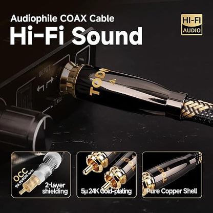 TODN Digital Coaxial Cable 75-Ohm Audiophile SPDIF Coax Audio Cable RCA to RCA - Image 6
